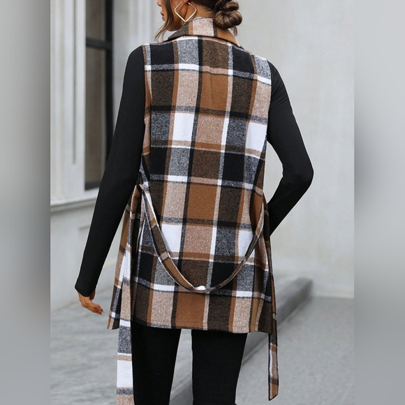 Tied Plaid Collared Neck Vest - Picture 5 of 5